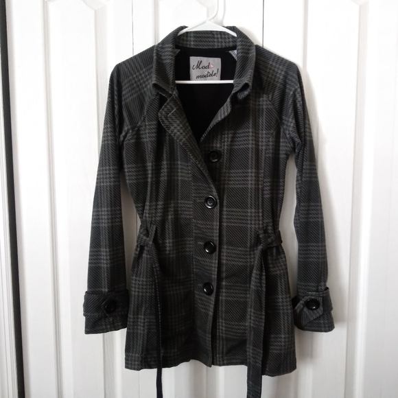 Gray Plaid Pea Coat Size Medium - Picture 5 of 6